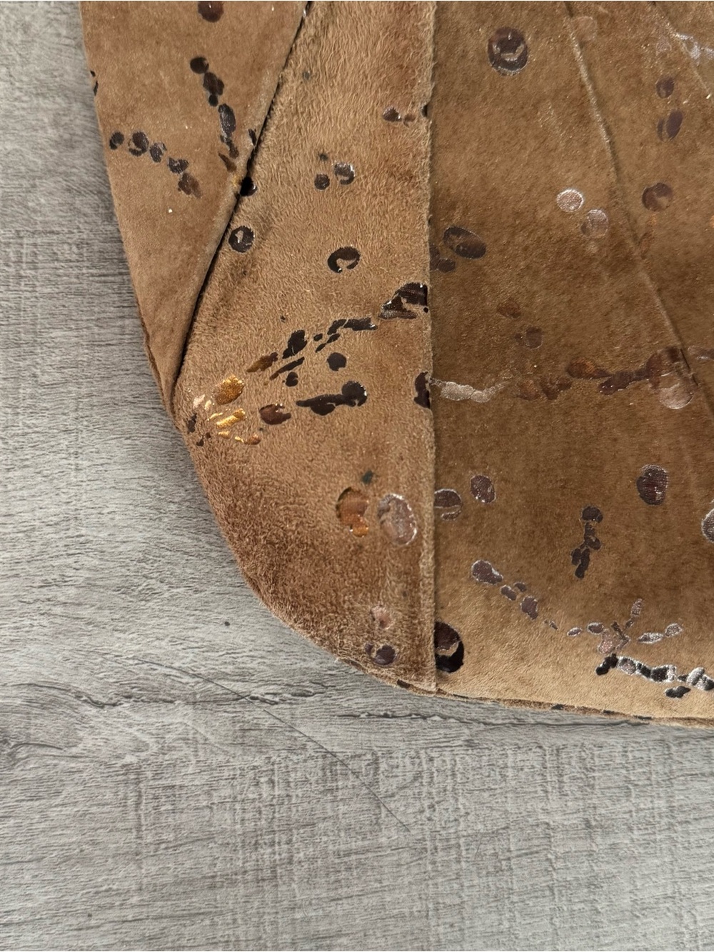 Inge Christopher Tan Suede Metallic Splatter Pleated Clutch | One Size - Picture 10 of 12
